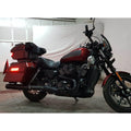Motorcycle fitted with touring side panniers and matching rear luggage box