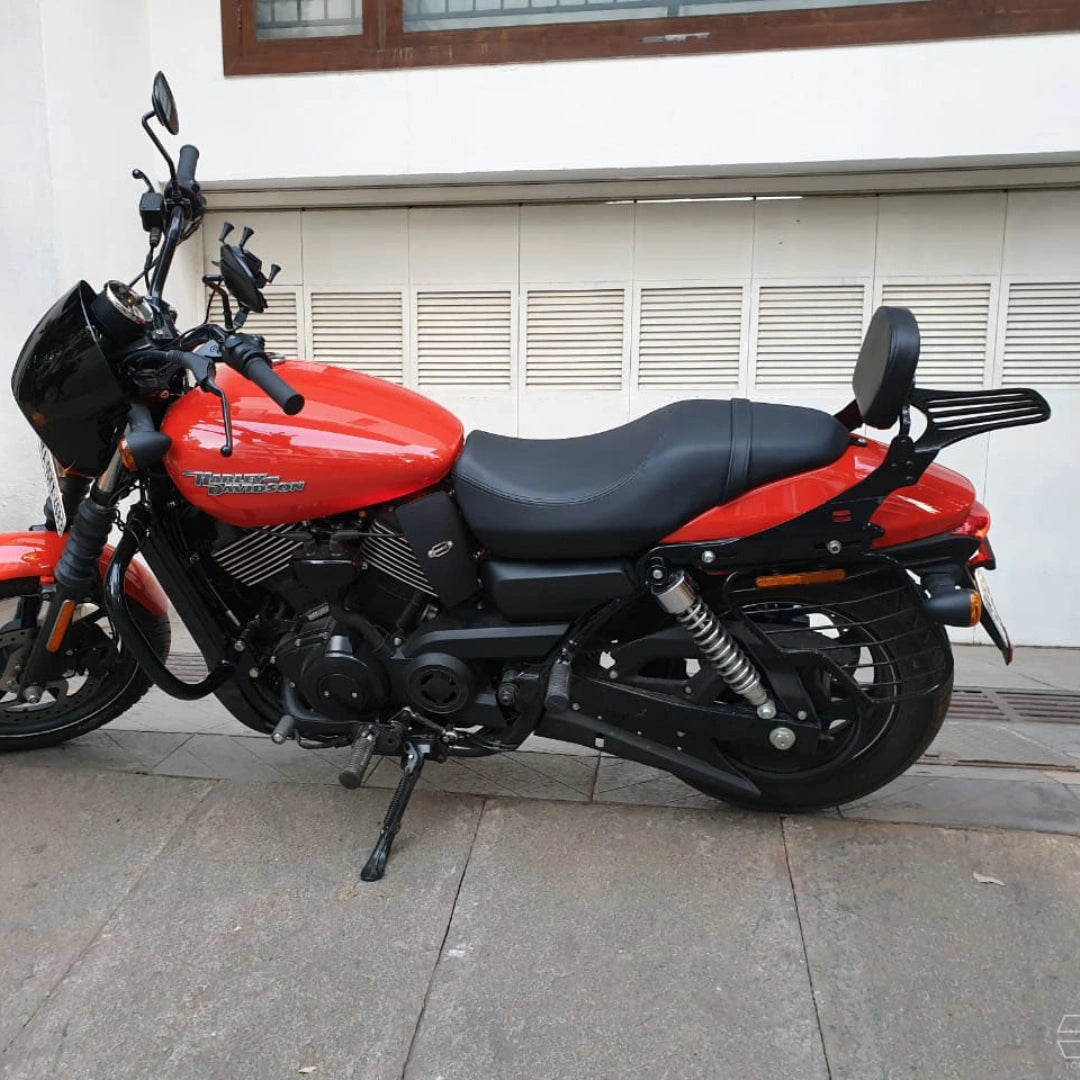 Moulded pillion backrest with luggage rack fitted behind the motorcycle seat
