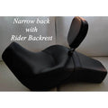 Narrow-back motorcycle seat configuration with rider backrest