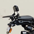Close-up of AeeDEA pillion backrest and detachable luggage rack on Harley Davidson Pan America
