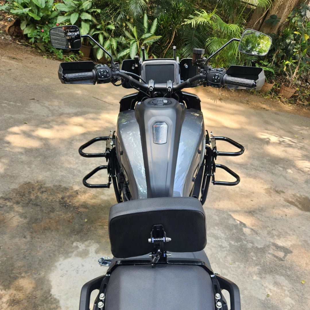 AeeDEA brush guard extenders installed on Harley-Davidson Pan America