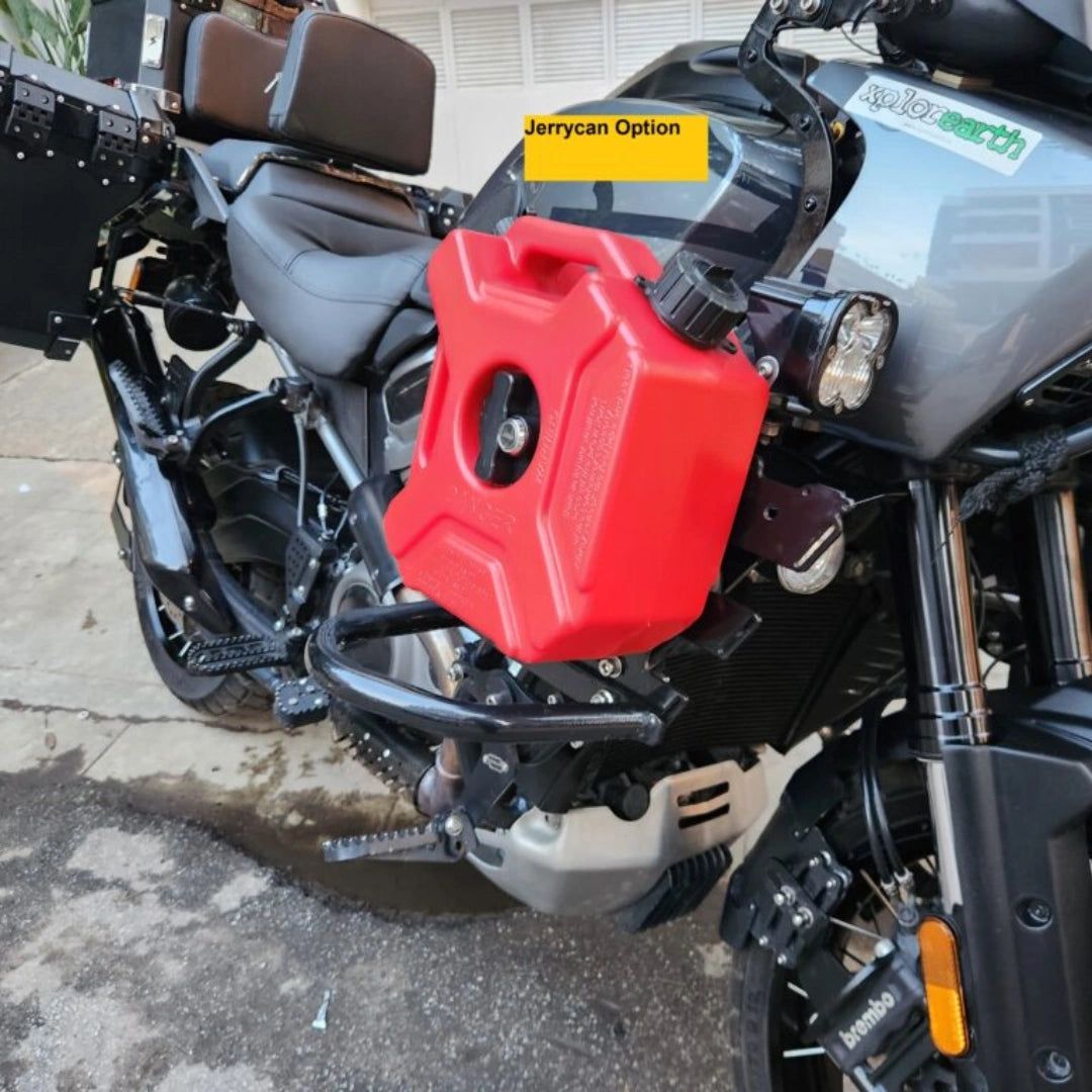 Harley-Davidson Pan America with AeeDEA brush guard extenders and jerrycan installed