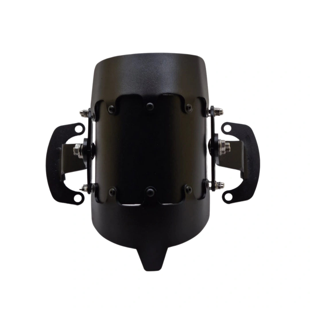 Front view of AeeDEA mudslinger with mounting brackets for Harley Davidson Pan America