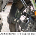 Close-up of AeeDEA front mudslinger mounting bracket on Harley Davidson Pan America