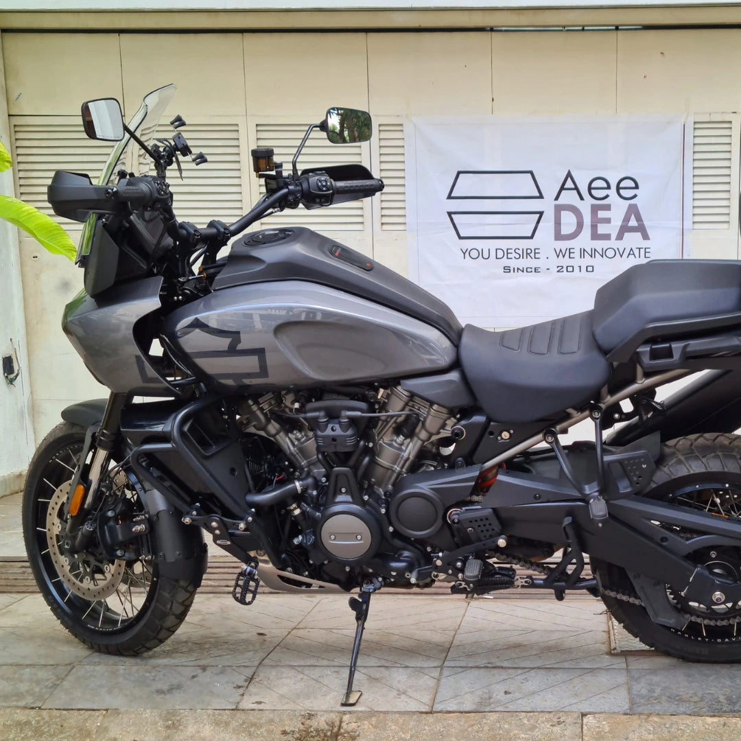 Harley Davidson Pan America fitted with AeeDEA front wheel mudslinger