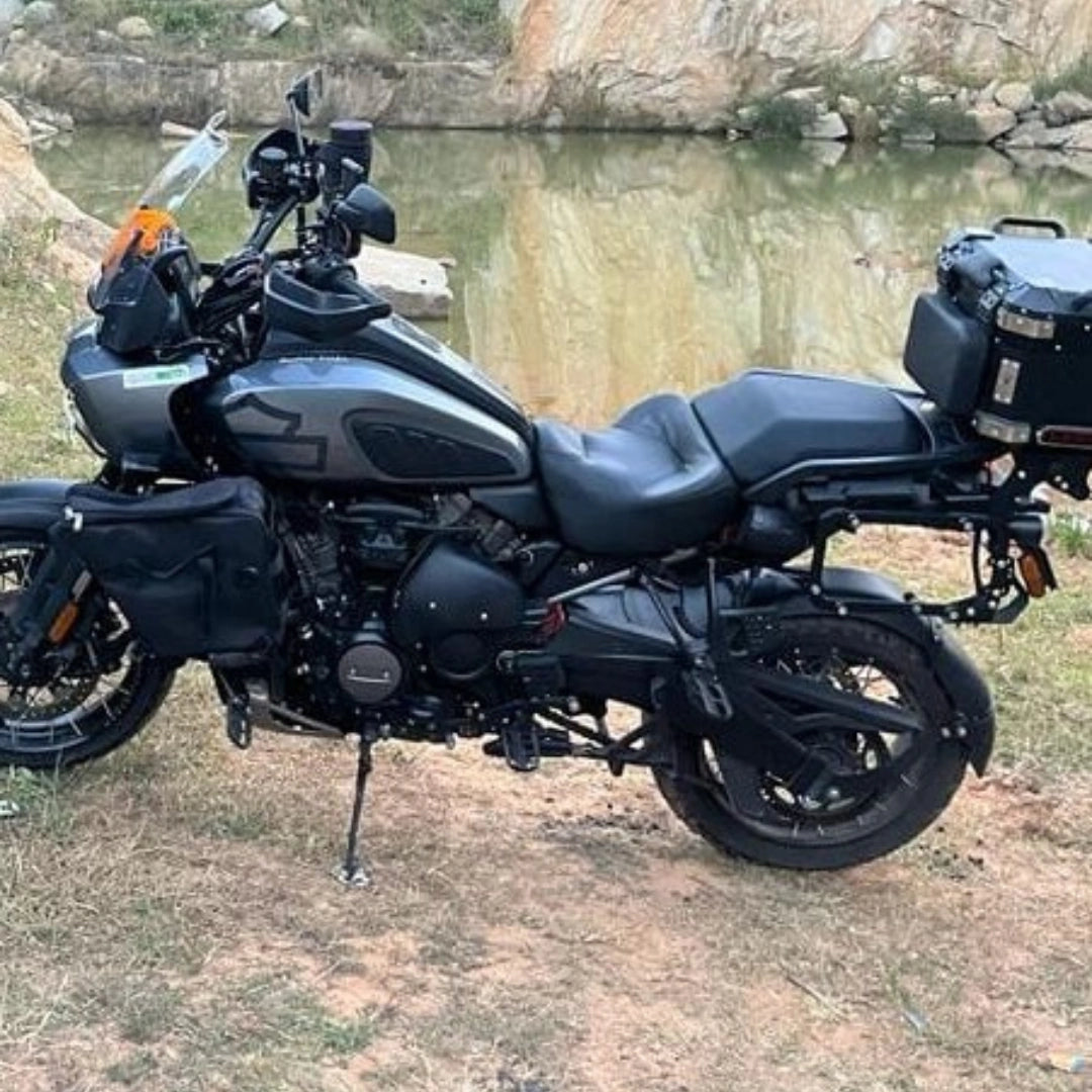 AeeDEA Long Haul Solo Rider Seat installed on Pan America during an outdoor ride