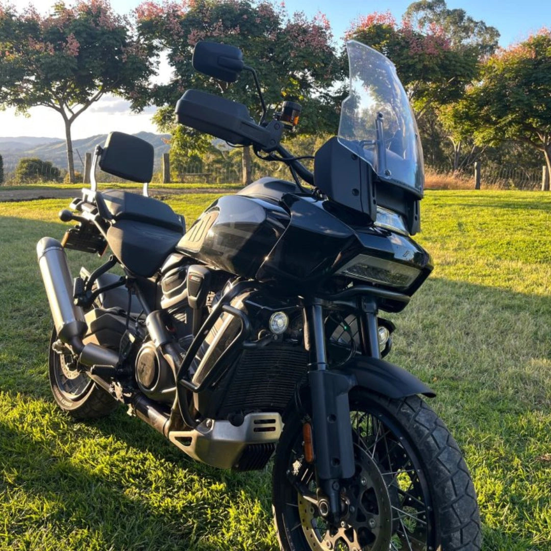 AeeDEA pillion backrest installed on Harley-Davidson Pan America