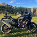 AeeDEA pillion backrest installed on Harley-Davidson Pan America