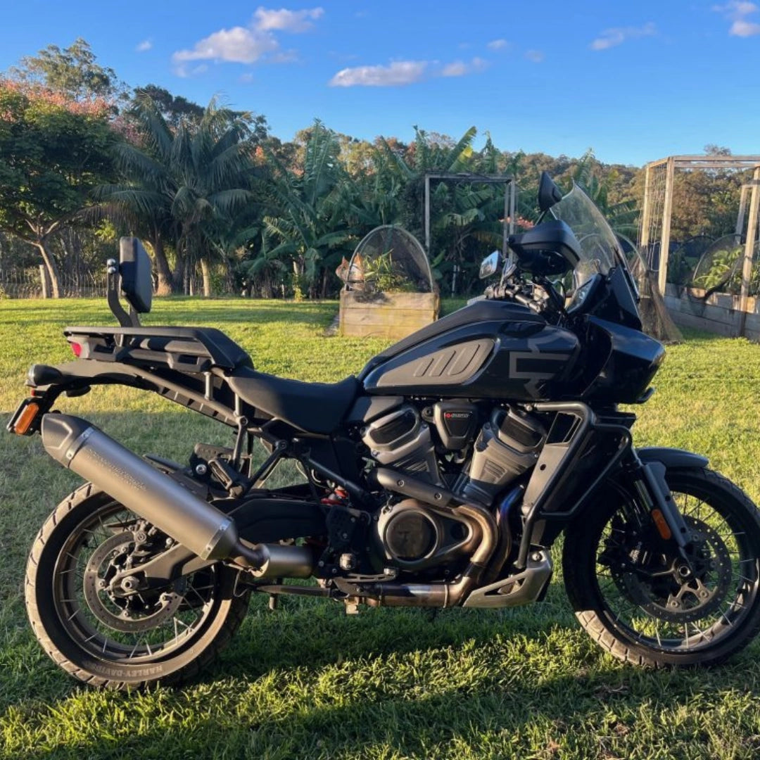 AeeDEA pillion backrest installed on Harley-Davidson Pan America
