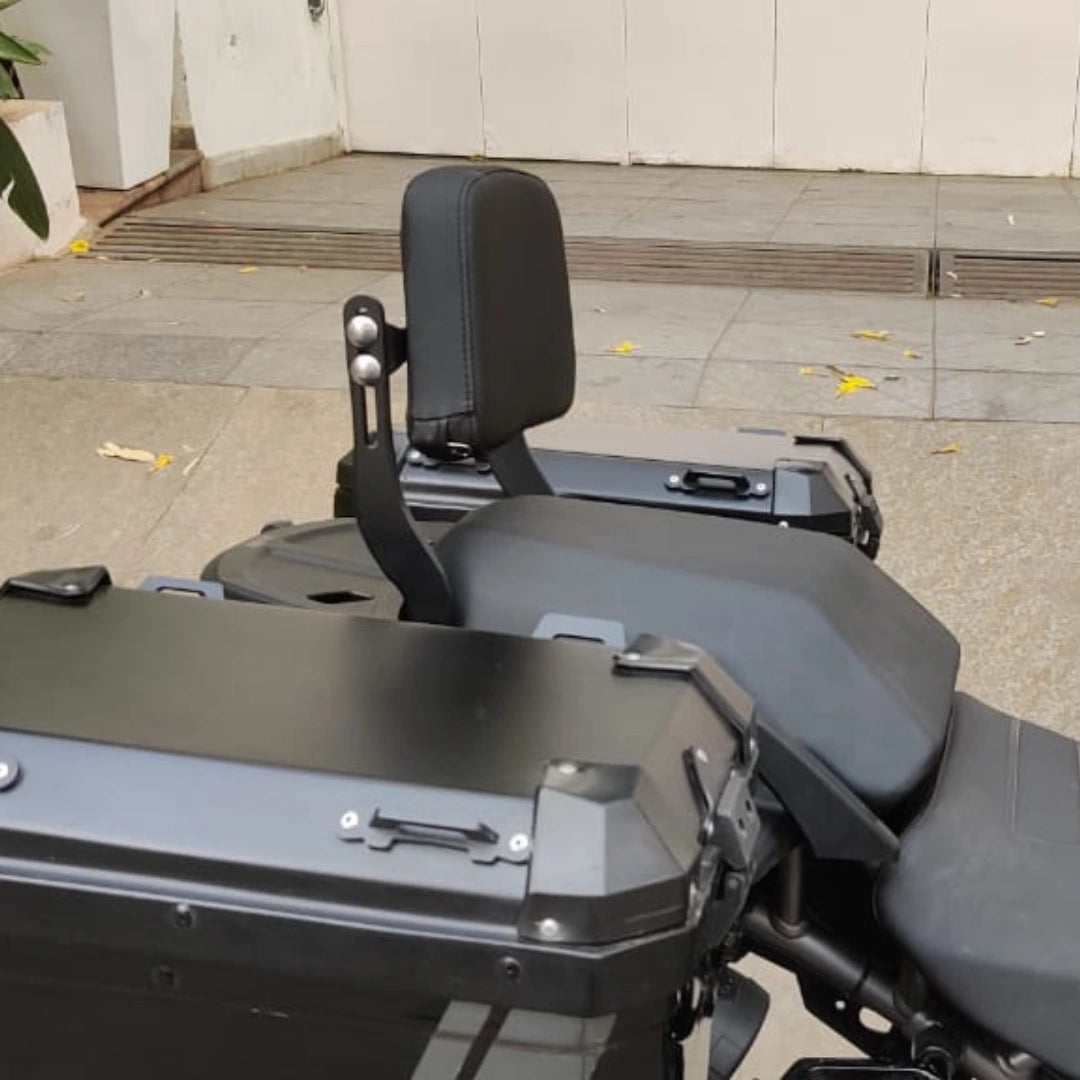 Side view of AeeDEA pillion backrest installed on Harley-Davidson Pan America