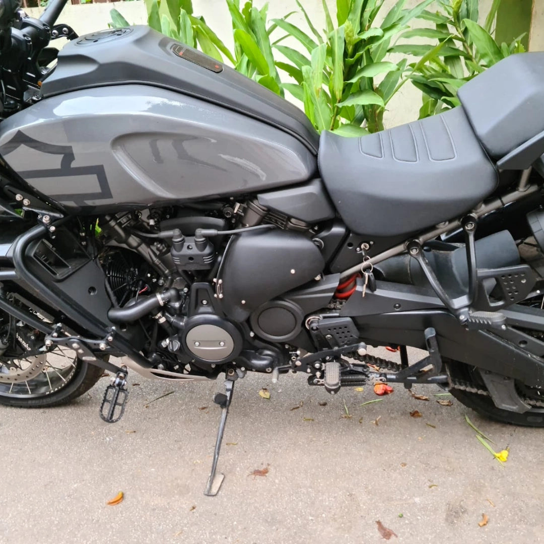 AeeDEA radiator heat deflector installed on the left side of Harley-Davidson Pan America