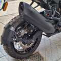 AeeDEA rear mudslinger installed near the rear wheel and exhaust of Harley Davidson Pan America