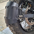 Close-up of AeeDEA rear mudslinger mounted around the rear wheel of Harley Davidson Pan America