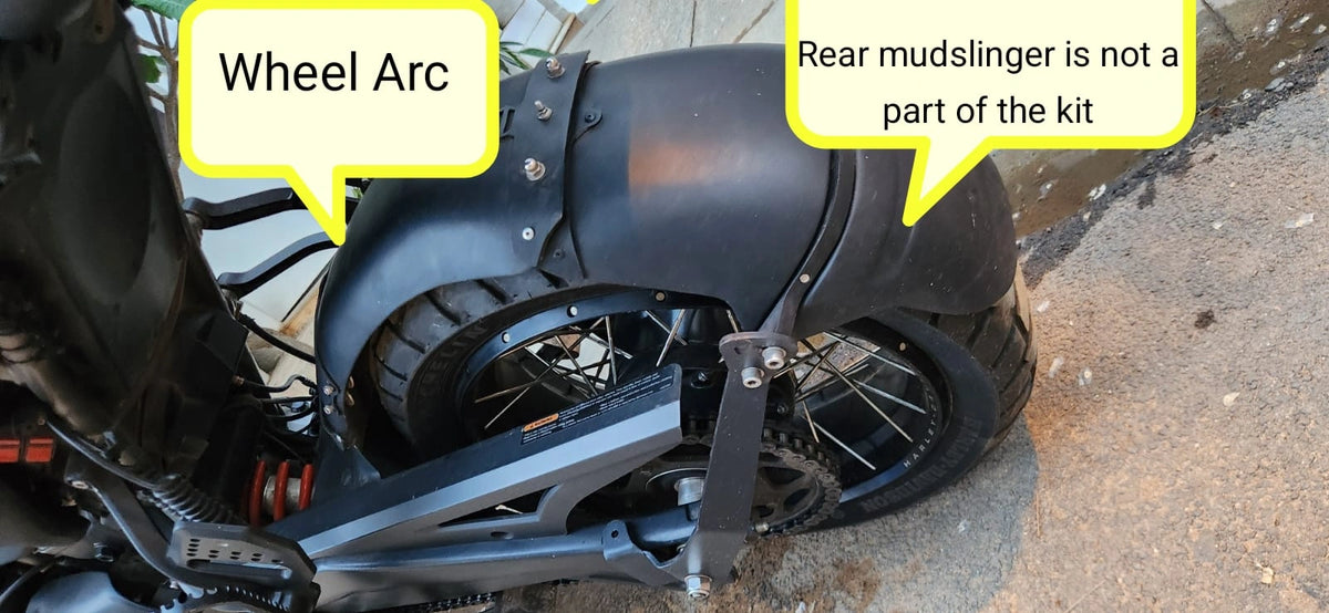 AeeDEA Rear Wheel Arc installed on Pan America with wheel arc and mudslinger shown