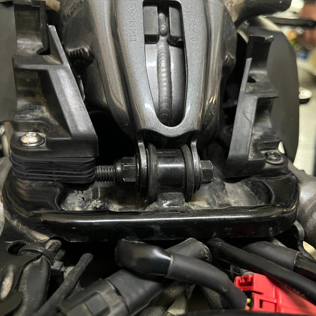 Close-up of AeeDEA Pan America seat incliner mounting hardware