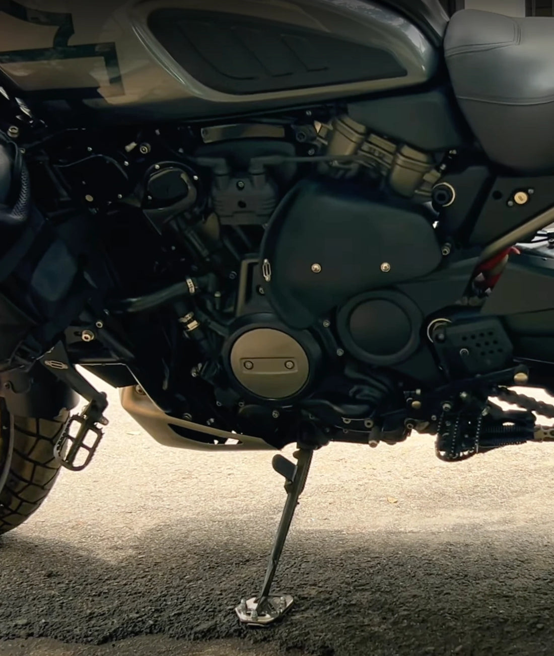 AeeDEA Stand Boot installed on the side stand of Harley-Davidson Pan America