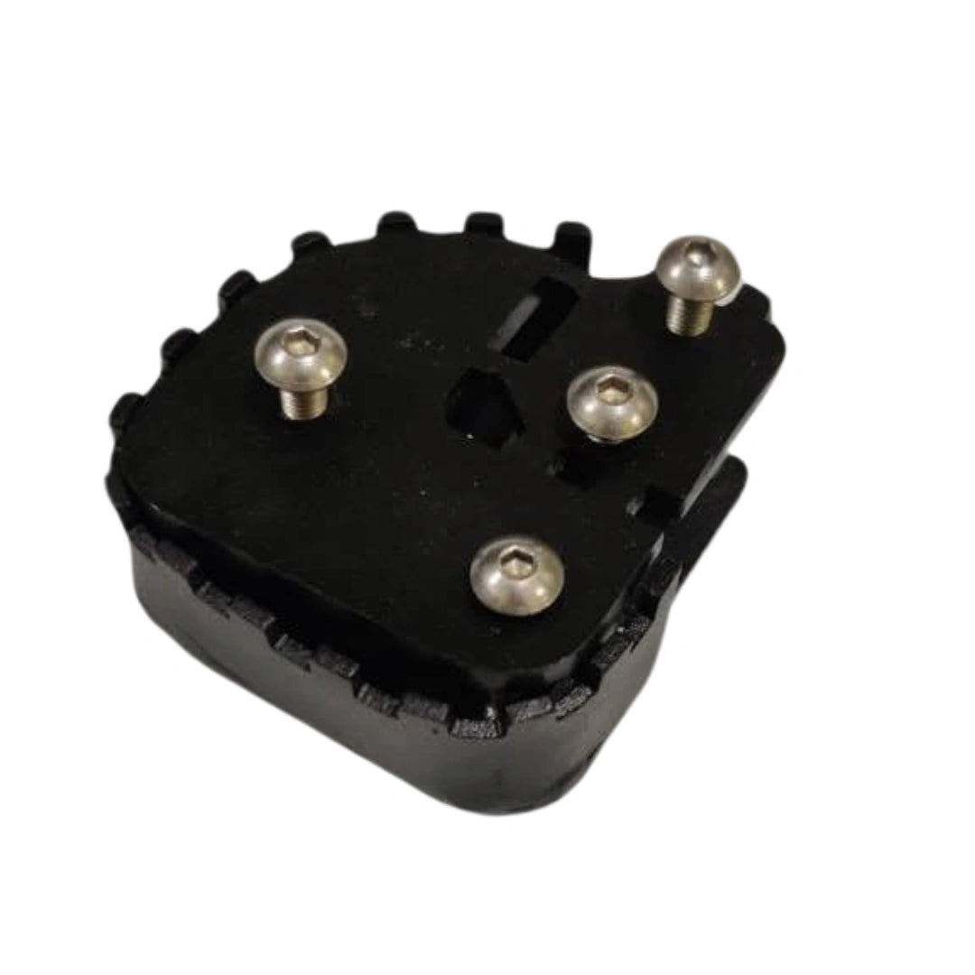 Close-up of AeeDEA brake pedal extender installed on Pan America Special