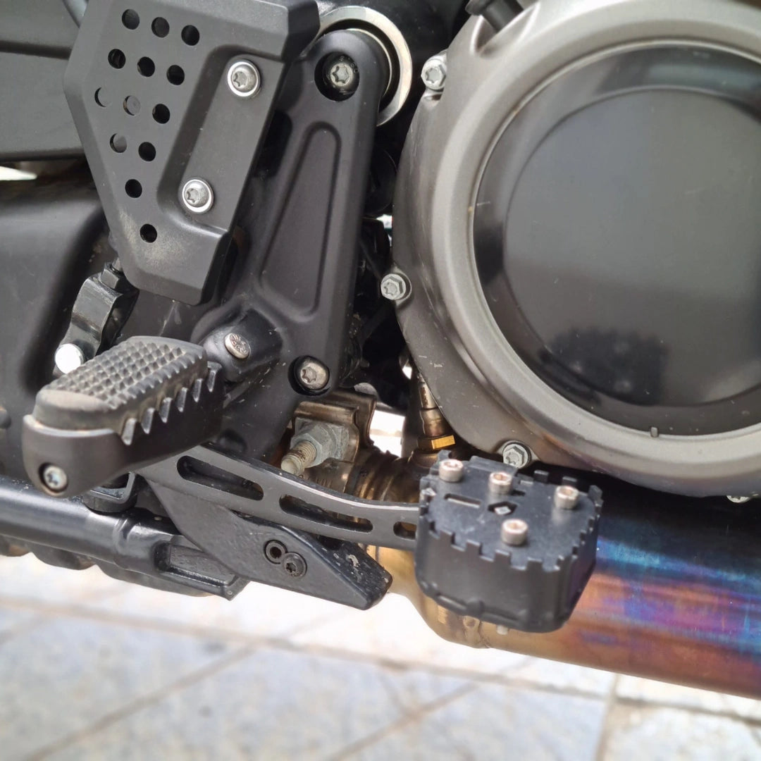 AeeDEA brake pedal extender installed on Harley-Davidson Pan America Special