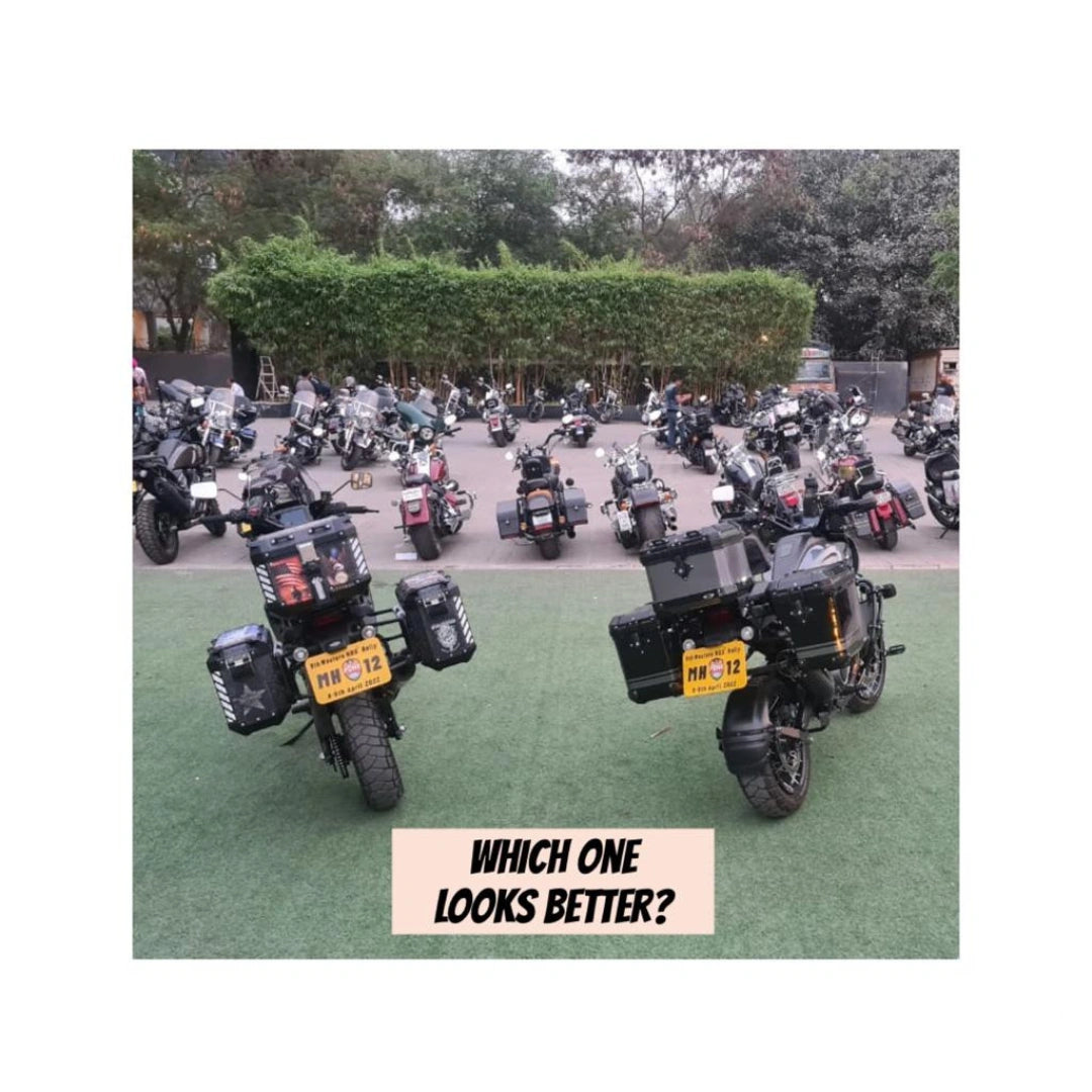 Harley-Davidson Pan America motorcycles fitted with AeeDEA Storm Series panniers