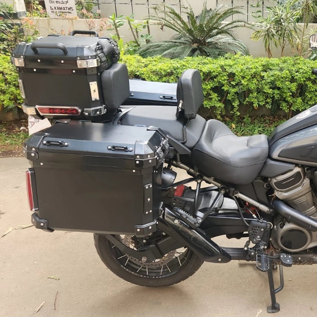 AeeDEA Storm Series panniers installed on Harley-Davidson Pan America