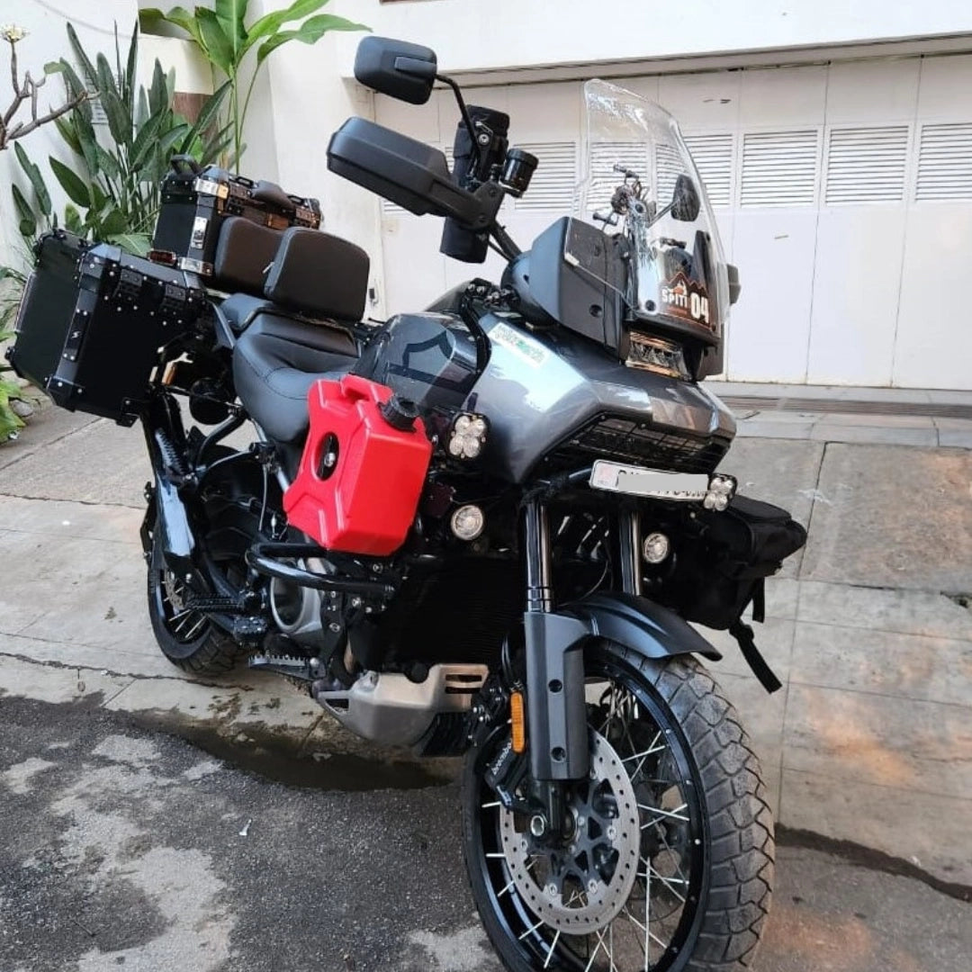 AeeDEA Storm Series panniers fitted on Pan America motorcycles in a touring setup
