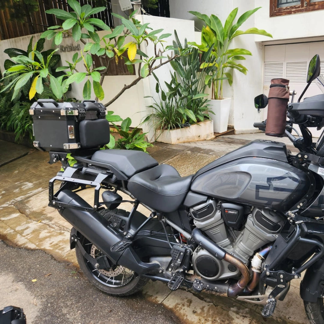 AeeDEA Storm Series top box and side luggage installed on Pan America