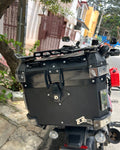 AeeDEA Storm Series aluminum top box mounted on Pan America viewed from the rear