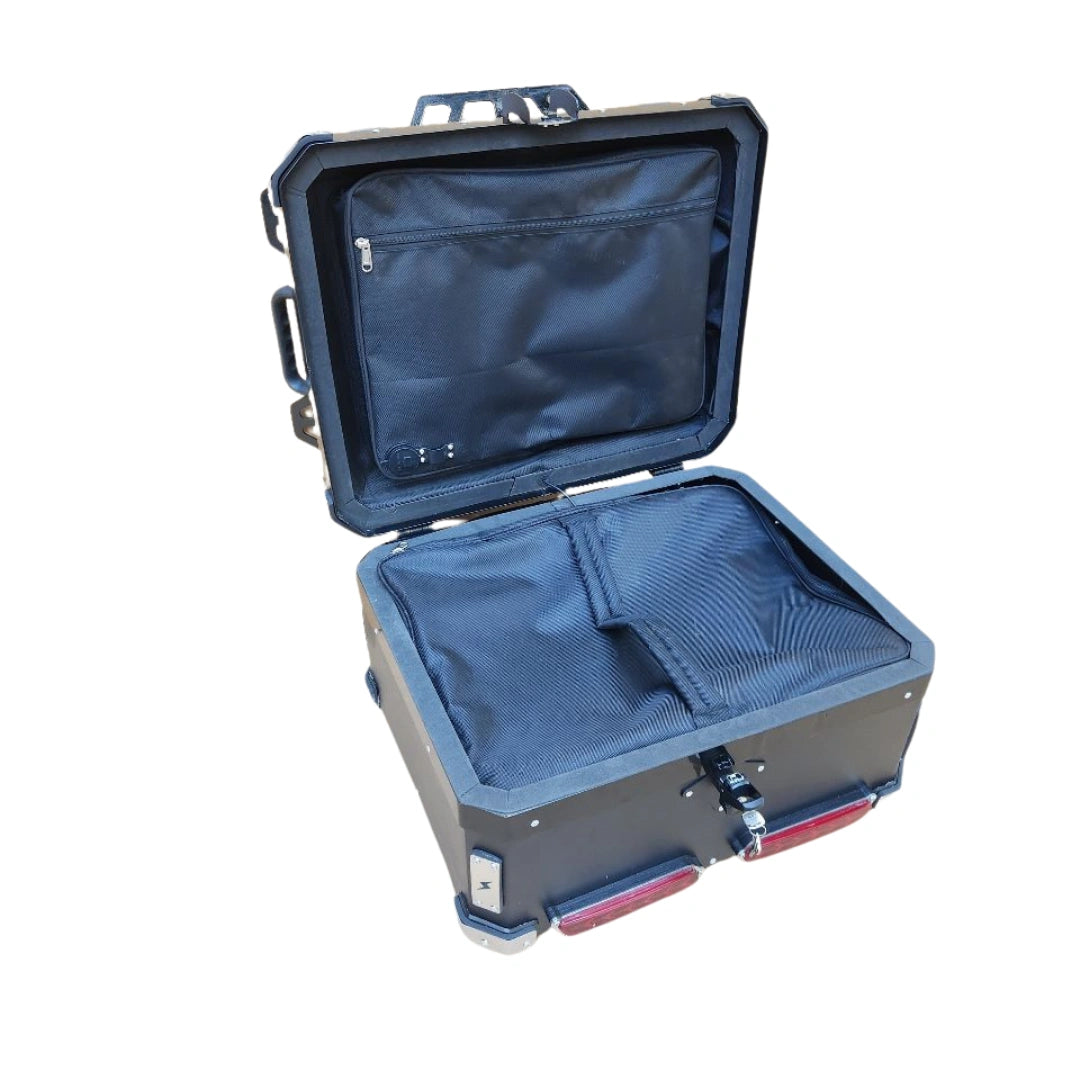 AeeDEA touring top box opened to show inner bag and lid storage organizer
