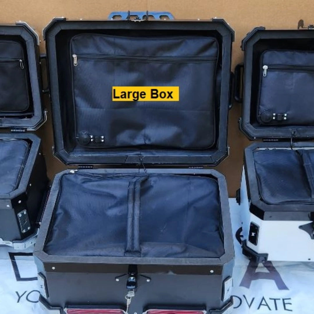 AeeDEA large touring top box opened to show the inner bag and storage area