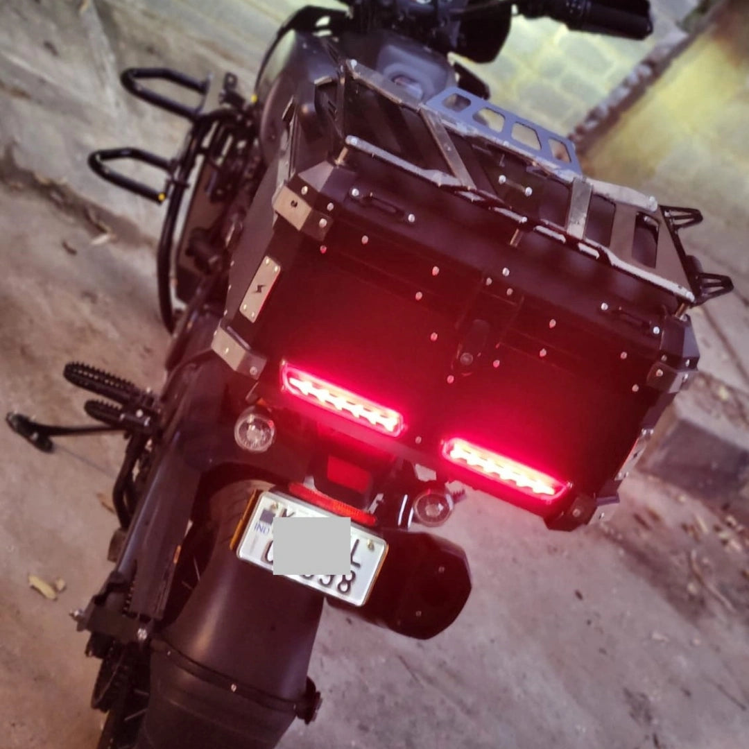 Harley Davidson Pan America fitted with AeeDEA touring top box and illuminated rear lights