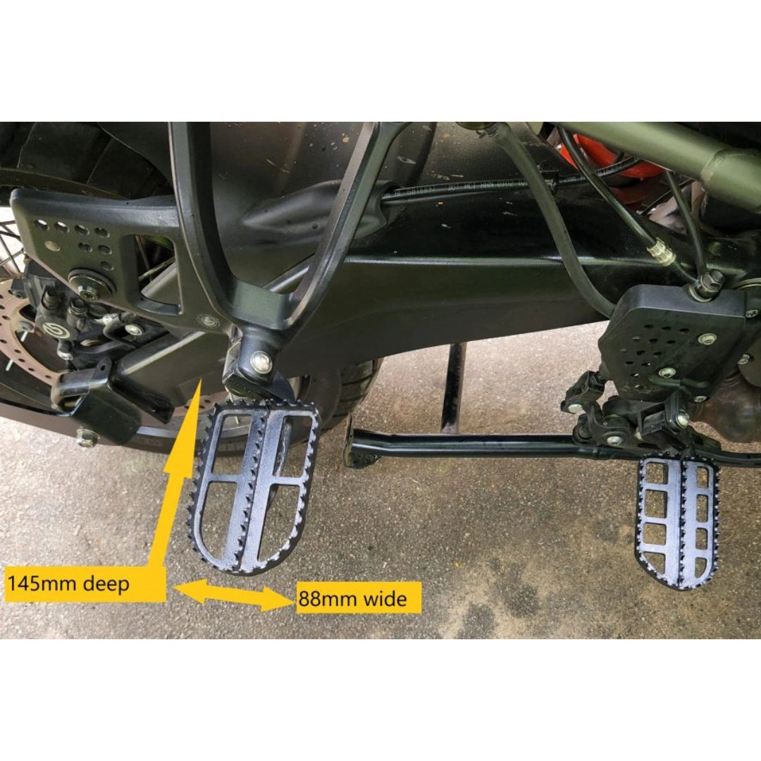 AeeDEA wide pillion footpegs installed on Harley-Davidson Pan America