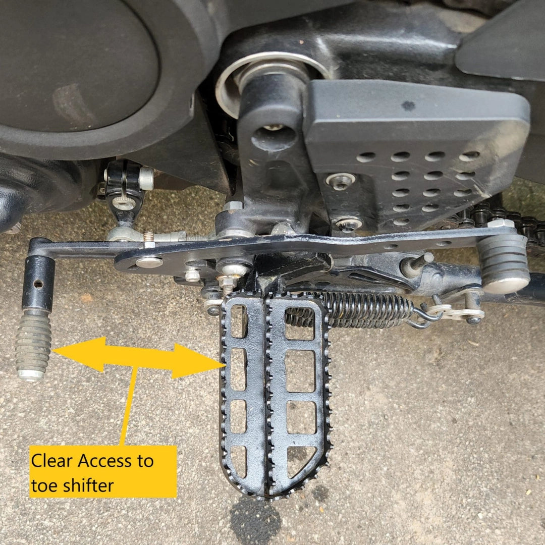 AeeDEA wide rider footpeg compared with the stock Pan America footpeg