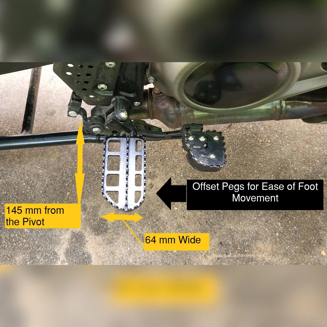 AeeDEA 64mm wide rider footpegs installed on Harley-Davidson Pan America