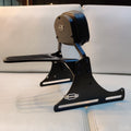 Side view of a pillion backrest assembly with a slotted luggage rack