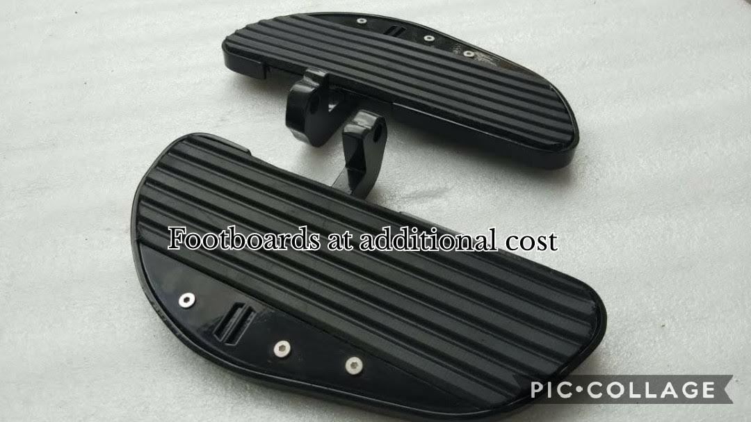 Pair of ribbed black rider footboards shown separately from the forward control kit