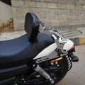 Side profile of the rider backrest installed on a motorcycle