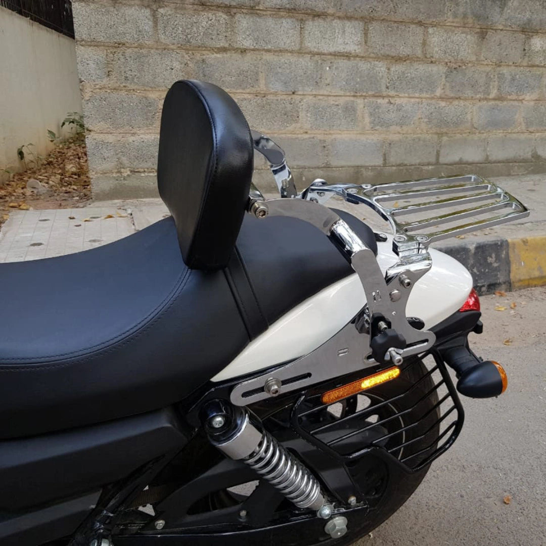 Side profile of the rider backrest installed on a motorcycle