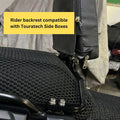 Close-up of AeeDEA rider backrest mounting with Touratech Side Box