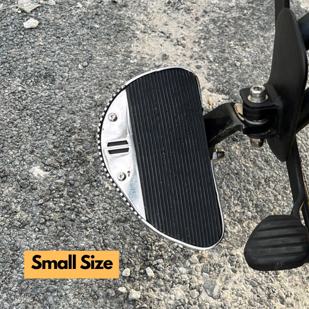 Large AeeDEA rider footboard installed on a motorcycle