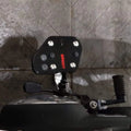 Close-up of the black Sports-style rider footboard with red AeeDEA branding