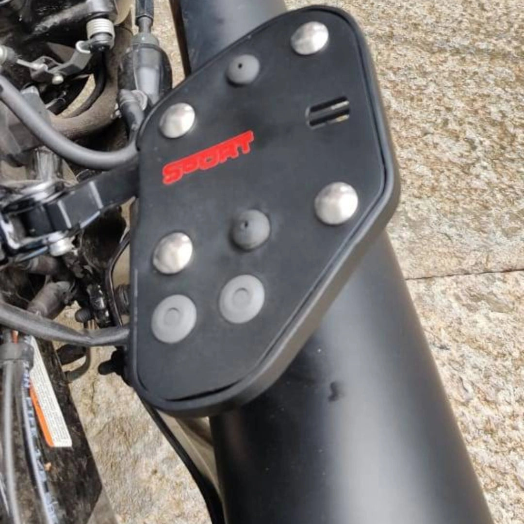 Close-up of Sports style rider footboard showing its rubber and metal surface