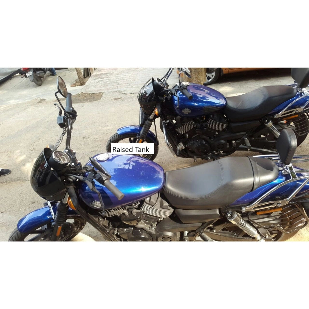 Harley-Davidson motorcycle with AeeDEA raised fuel tank modification