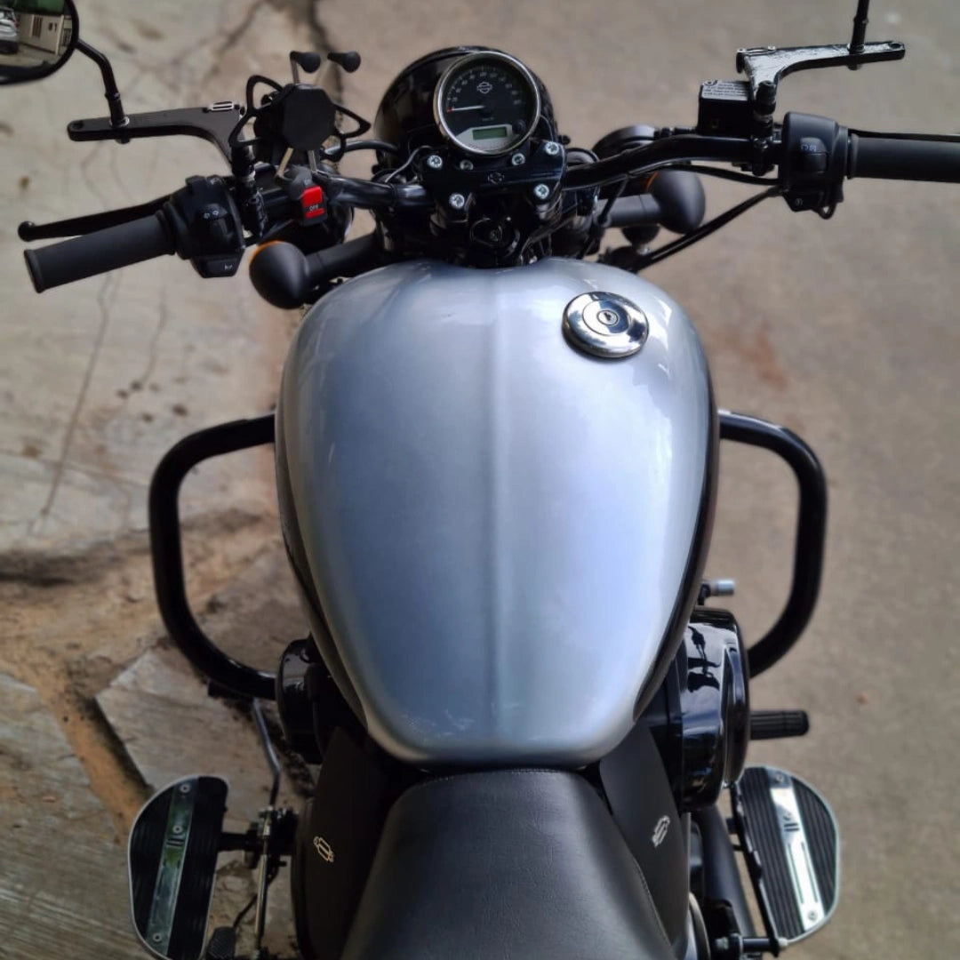Front view of a Harley-Davidson Street 750 showing the raised fuel tank position