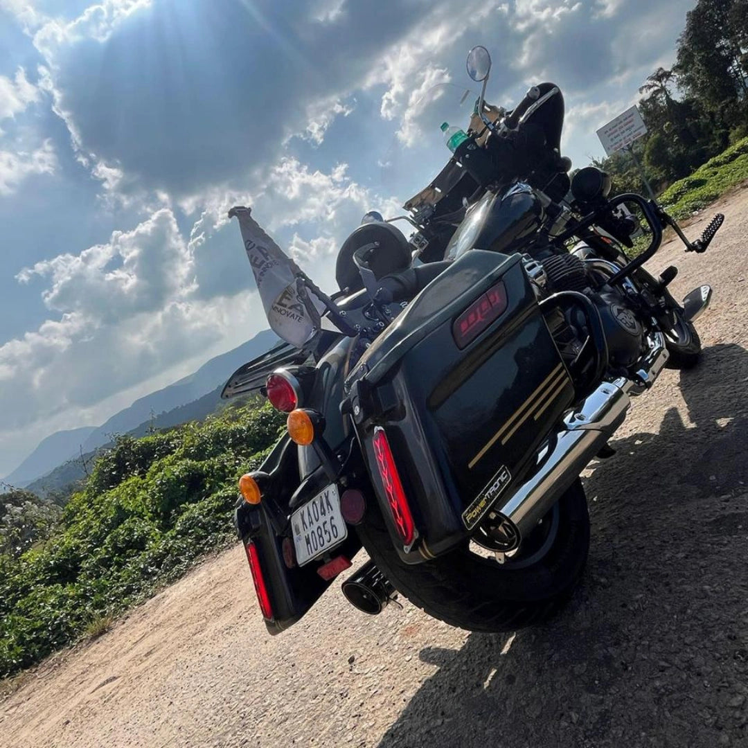 AeeDEA flagpole installed at the rear of Royal Enfield Super Meteor 650