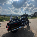 AeeDEA flagpole installed on Royal Enfield Super Meteor 650 viewed from the rear side