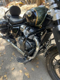 AeeDEA front crash guard installed around the engine of Royal Enfield Super Meteor 650