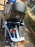 AeeDEA luggage rack installed behind the OEM backrest on Royal Enfield Super Meteor 650