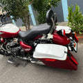 Rear view of AeeDEA pillion footboards installed on Royal Enfield Super Meteor 650