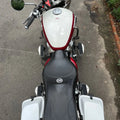 AeeDEA pillion footboards installed on Royal Enfield Super Meteor 650 viewed from above