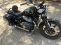 Front three-quarter view of Royal Enfield Super Meteor 650 with AeeDEA rider pillion backrest
